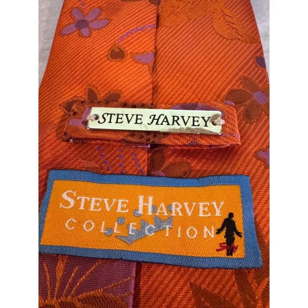 Steve Harvey Silk‎ Brocade Necktie – Bold Orange & Purple Pattern